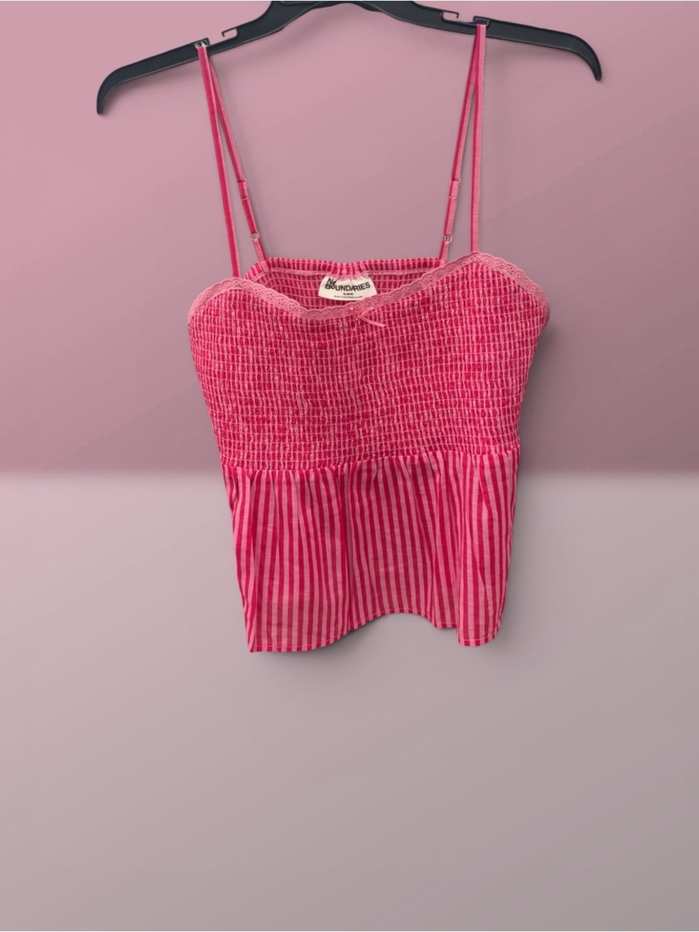 No Boundaries Pink Smocked Striped Camisole